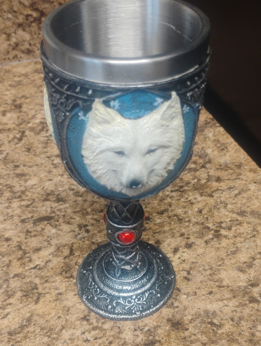 White Wolf Decorative Goblet - Blue Accent